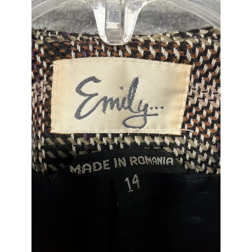 VTG Emily Womens Plaid Blazer Jacket  Wool Blend Career Sz 14 Romania‎